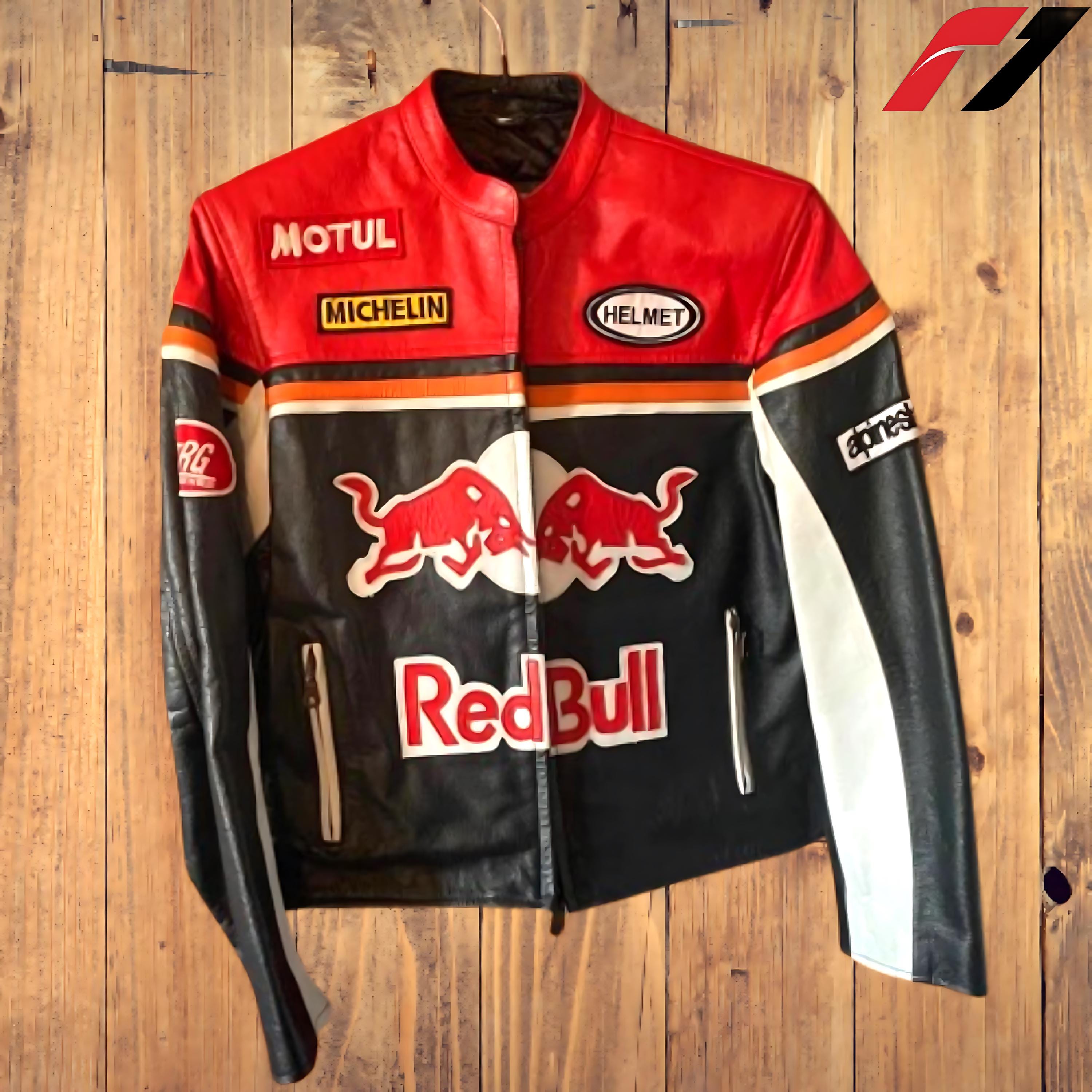 Red bull leather racing jacket - Etsy Polska