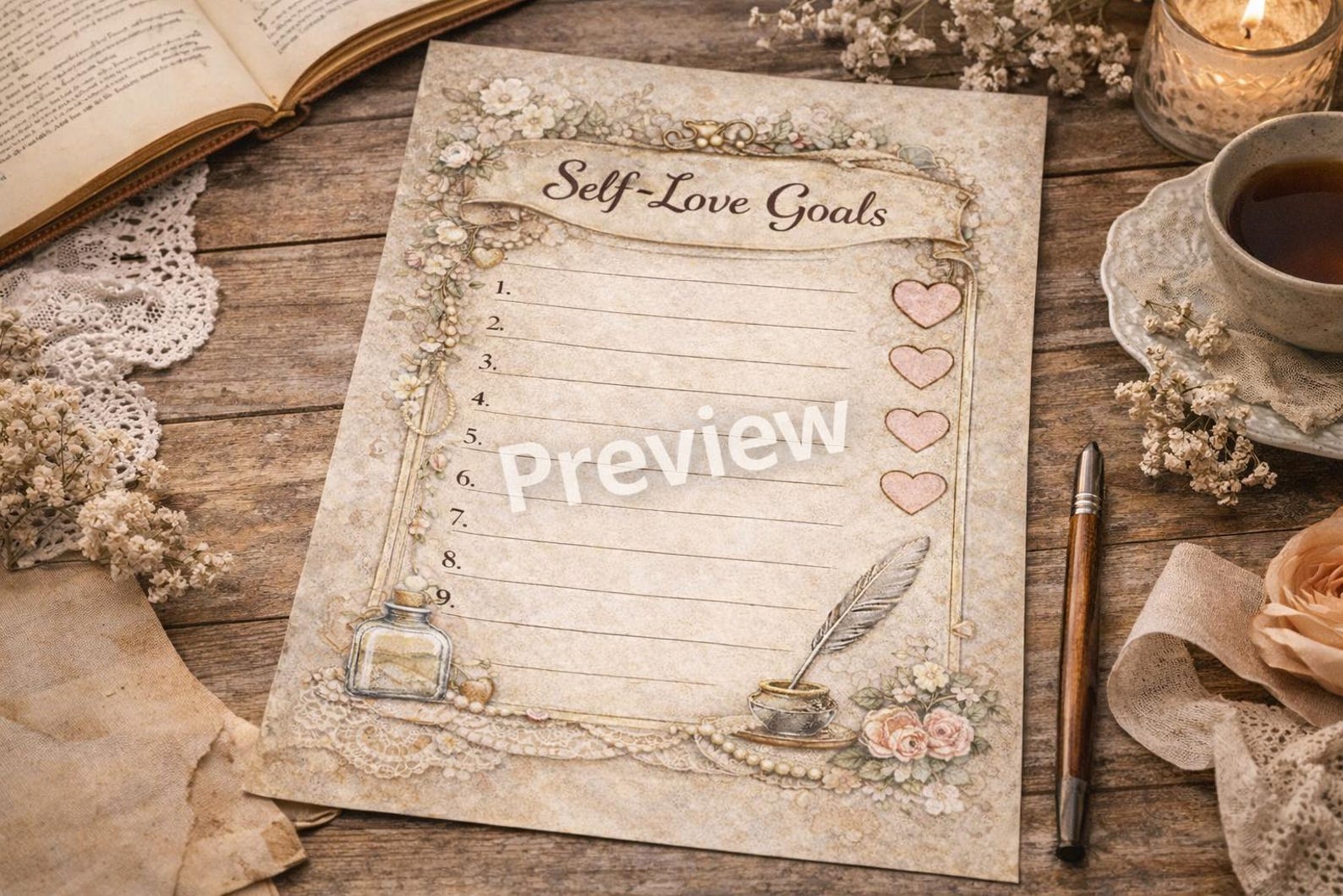 Vintage Self Love Journal Kit – 10 Printable Pages – Whimsical Floral Planner &amp; Junk Journal ...
