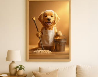 Cleaning Puppy Wall Art Portrait Instant Download
