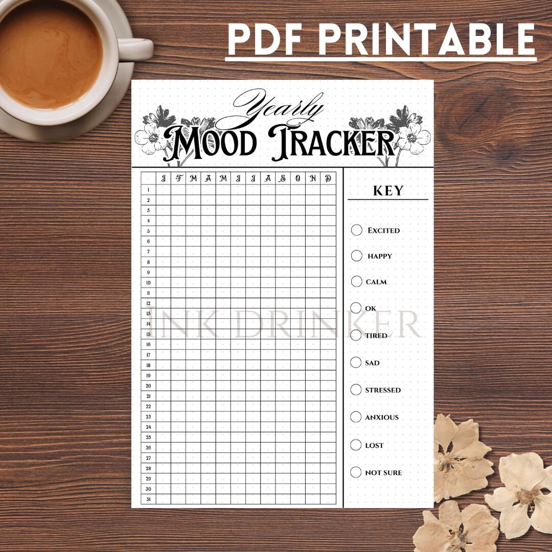 Vintage Yearly Mood Tracker | Printable A4 A5 Elegant Minimal Reading Log for Journaling - Etsy