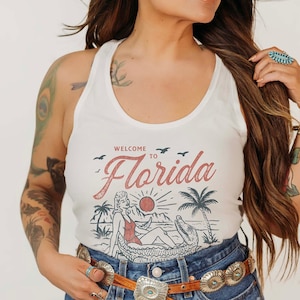 Women&#39;s Florida Racerback Tank, Retro Florida Tank, Florida Alligator Tank, Florida Tank Top, Trendy Florida Tank, Aesthetic Tank