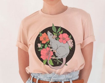 Cute Rat & Flowers Tee/Floral Rat Shirt/Rat Lovers Shirt/Gift for Rat Mom/
