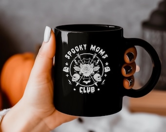 Spooky Moms Club Black Mug, Goth Mom Mug, Gift for new mom, Gift for Goth Mom