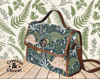 Dinosaur Print Canvas Bag with Shoulder Strap/Kidcore Bag/Dino Purse/Dinosaur Bag/Dinosaur Purse