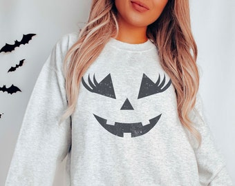 Jack O Lantern Sweatshirt, Pumpkin Sweatshirt, Jack O Lantern Eyelash Sweatshirt, MUA Halloween Sweatshirt, Halloween Sweatshirt for Her