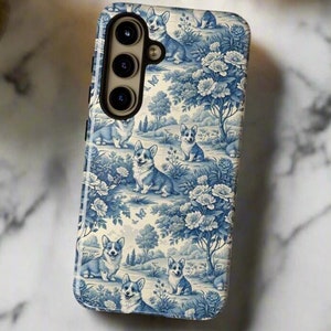 Toile de Jouy Corgi Phone Case Case- Toile Corgi Case, Cute Corgi Phone Case, Corgi Lover Gift