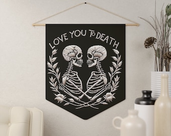 Love You to Death Pennant, Goth Wedding Pennant, Valloween Pennant, Goth Home Decor