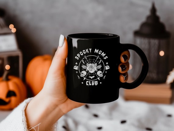 Spooky Moms Club Black Mug, Goth Mom Mug, Gift for new mom, Gift for Goth Mom