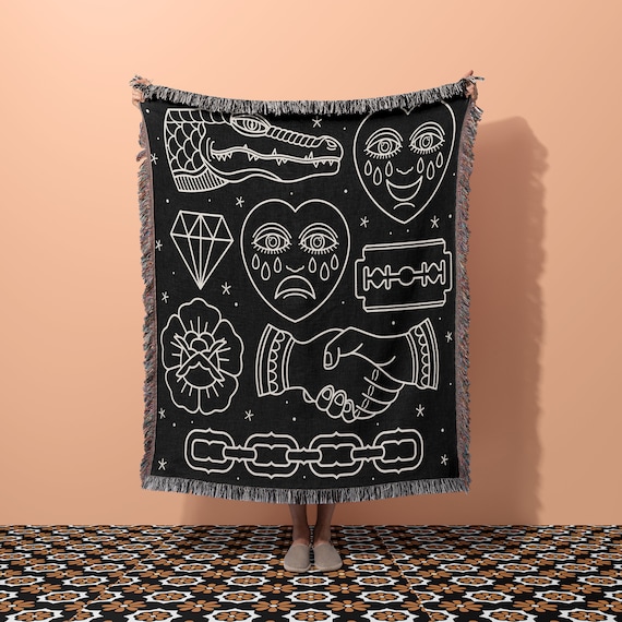 Traditional Tattoo Flash Woven Blanket Gift for Tattooer Tattoo