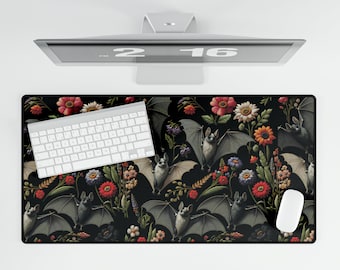 Nocturnal Pollinators Desk Mat, Goth Desk Mat, Keyboard Pad, Gothic Gaming Mat, Bat Desk Mat