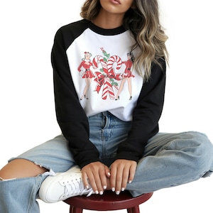 Vintage Pin Up 50s Christmas Baseball Tee, Rockabilly Christmas,Vintage Christmas Shirt,Retro Christmas Shirt image 1