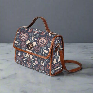 Mid Century Style Halloween Satchel Bag, Witchy Bag, Folk Art Halloween Bag, Scandi Halloween Purse