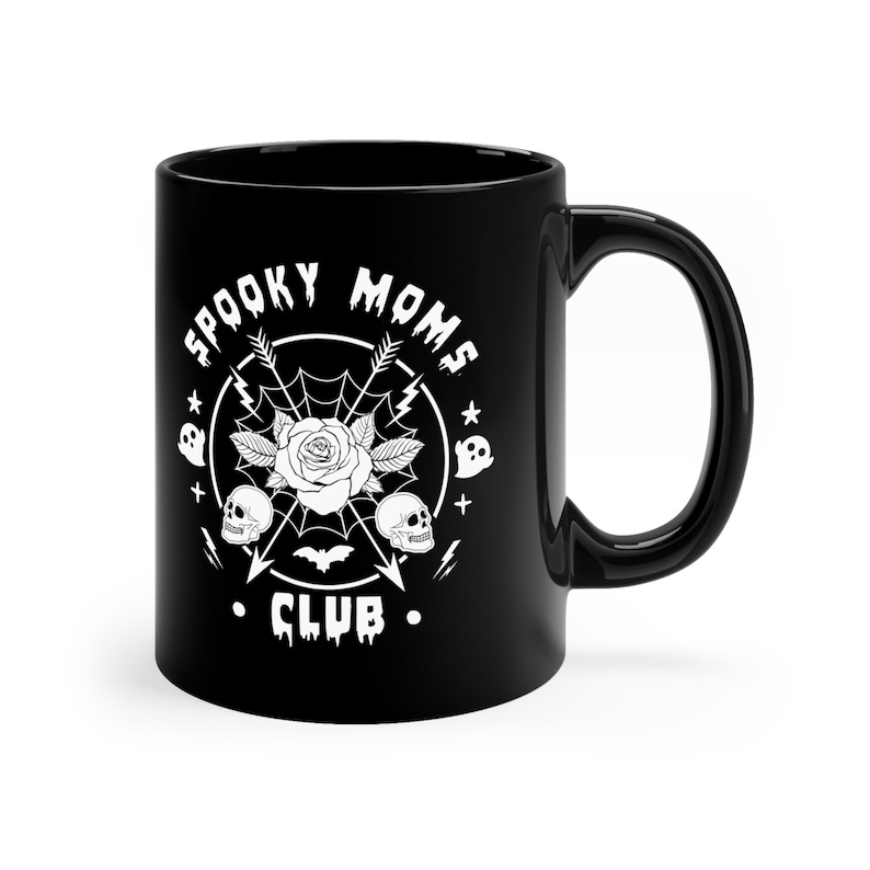 Spooky Moms Club Black Mug, Goth Mom Mug, Gift for new mom, Gift for Goth Mom image 2