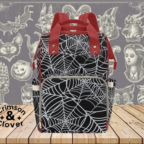 Spider Web Diaper Bag Backpack,Goth Diaper Bag,Goth Backpack,Diaper Bag/Gift for Goth Mom/Goth Baby Shower Gift