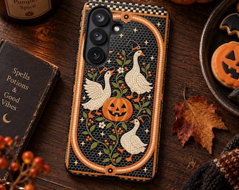 Halloween-gäss-mobilskal, konstgjord kakeldesign, höstmobilskal, gåsmobilskal