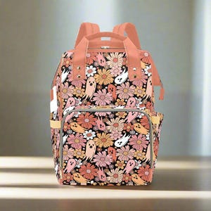 Floral Ghost Backpack, Pastel Goth Diaper Bag,Halloween Backpack, Gift for Halloween mom,