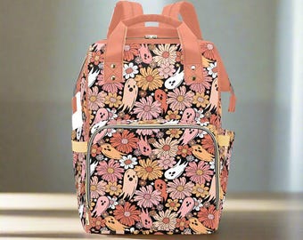 Floral Ghost Backpack, Pastel Goth Diaper Bag,Halloween Backpack, Gift for Halloween mom,