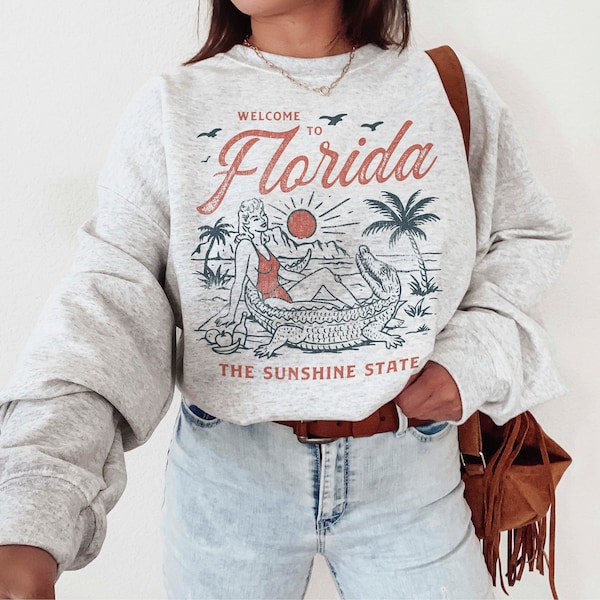 Retro Florida Sweatshirt, Florida Alligator Sweatshirt, Florida Sweatshirt, Trendy Florida Sweatshirt, Aesthetic Sweatshirt