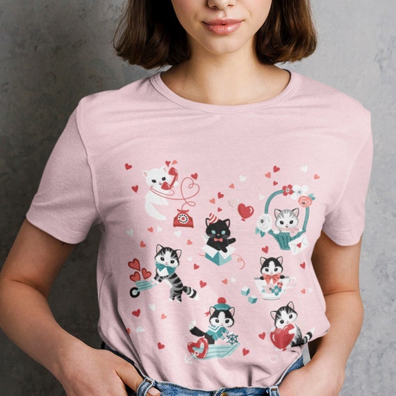 Retro Cats and Hearts Tee/retro Cat Tee 