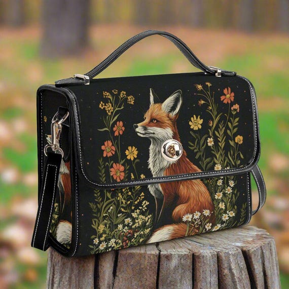 Red Fox Vegan Leather Satchel Bag, Fox Purse, Fox Bag, Gift for