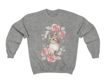 Vintage Cat Sweatshirt Size Medium, Las Vegas, Kitty Rose Made In USA