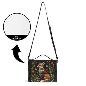 Red Fox Vegan Leather Satchel Bag, Fox Purse, Fox Bag, Gift for Fox Lover, Cottage core Bag image 5