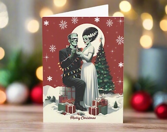 Frankenstein & Bride Christmas Card, Spookmas Holiday Card