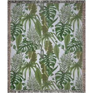 Monstera Leaf Cotton Woven Blanket/Leaf Pattern Blanket/Leaf Print Blanket/Fern Blanket