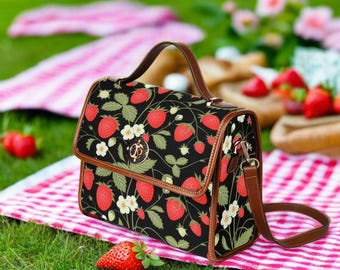 Bolso de lona con estampado de fresas y correa para el hombro / Bolso Goblincore / Monedero Goblincore / Bolso Cottagecore / Monedero Cottagecore