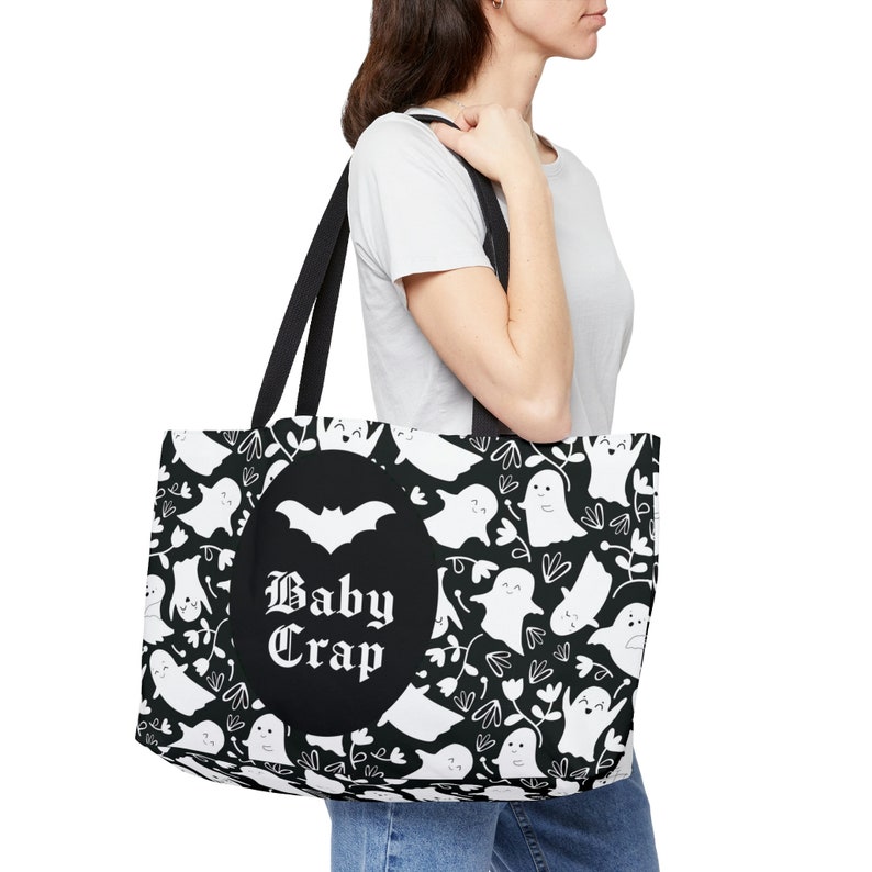 Ghosts Baby Crap Tote Bag: Spooky Goth Mom Diaper Bag image 6