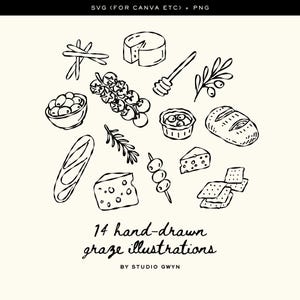 Nyckfullt handritat illustrationspaket med bete och picknick: SVG- och PNG-matclipart för bröllops- och födelsedagsinbjudningar eller restaurangmenyer