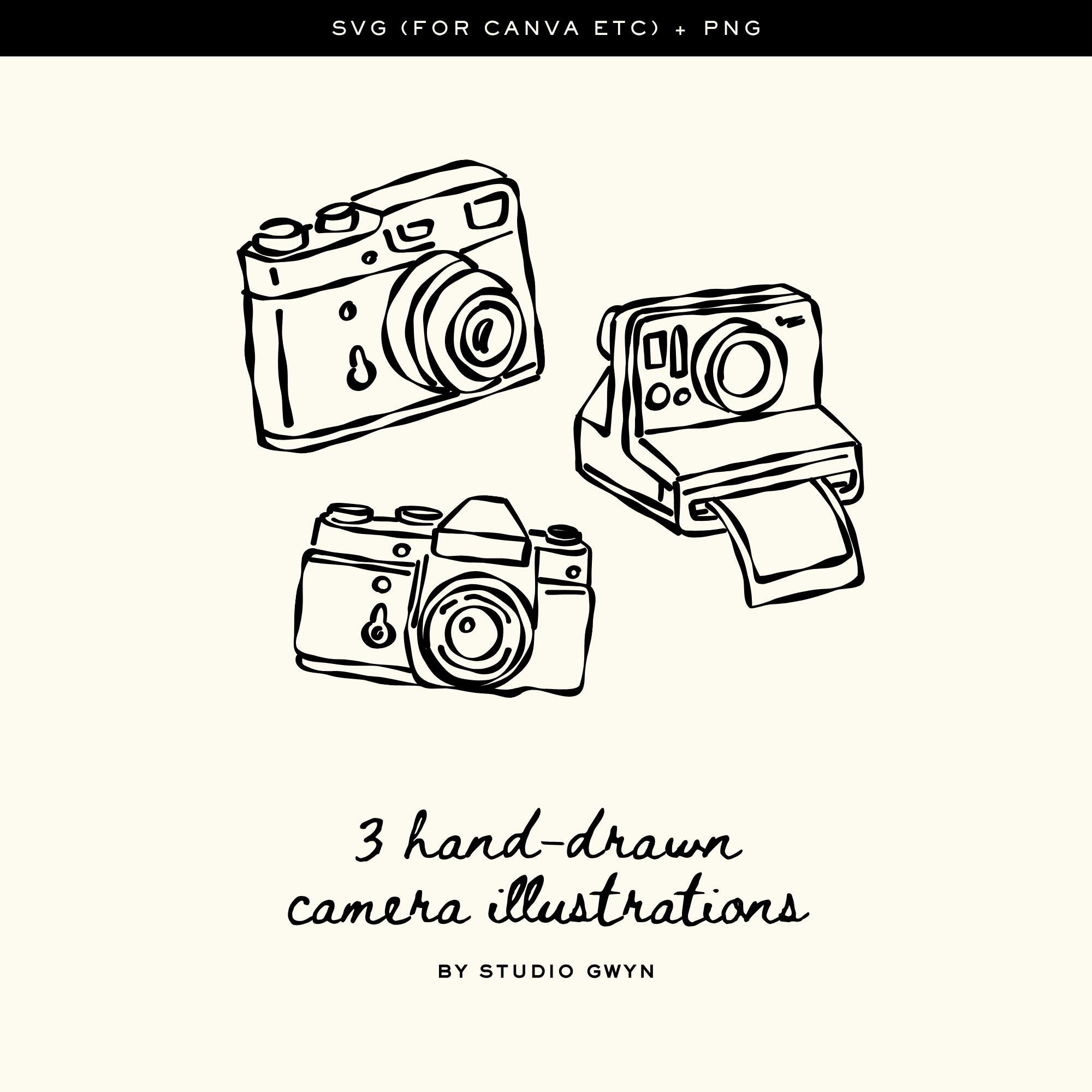 Hand Drawn Camera Illustration Bundle SVG PNG: Vintage Film, Polaroid,  Disposable Camera Clipart for Wedding \u0026 Birthday Stationery Designs, image size:2000x2000