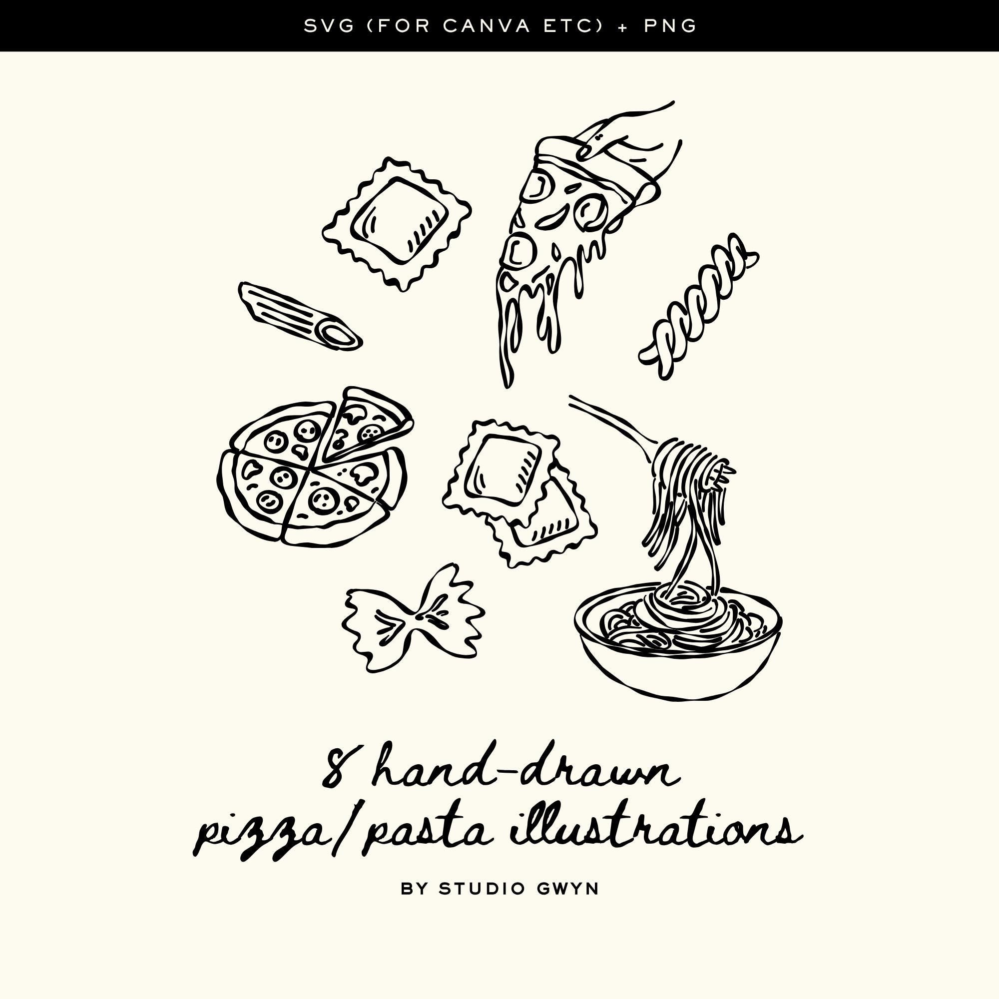 Basic Pasta Svg Minimal Hand Drawn Pizza & Pasta Illustration Bundle: SVG PNG Clipart ...