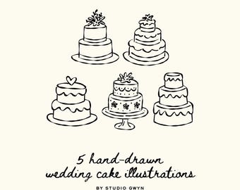 Hand Drawn Cake Clipart Bundle SVG PNG: Whimsical Birthday and Wedding Cake, Tiered Dessert Illustrations For Bakeries and Restaurant Menus