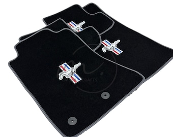 Custom Mustang Floor Mats – Embroidered Logo, 4-Piece Carpet Set
