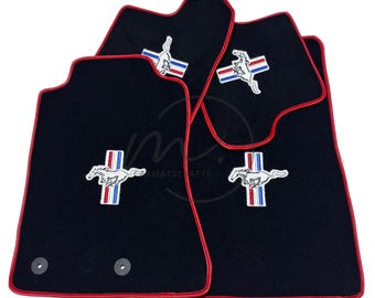 Custom Mustang Floor Mats – Embroidered Logo, 4-Piece Carpet Set