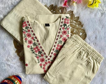 Handmade cotton set with beautiful embroidery suit set 3 piece set women