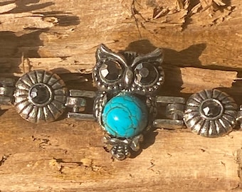Vintage Owl Bracelet and earrings with turquoise