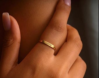Bague personnalisée gravée – acier inoxydable or ou argent, bijou prénom minimaliste, bague unisexe cadeau couple, custom engraved ring