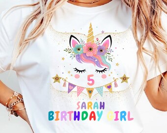 Custom Name Birthday Girl Unicorn T-Shirt, Girls Party Shirt, Birthday girl sweatshirt, Kids Gift, Mama Birthday gift