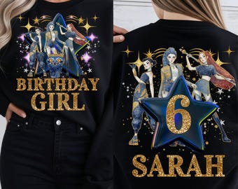 Custom Huntrix Birthday Girl Shirt, Glitter Personalized Kpop Demon Hunter Birthday Tee, Back to School, Custom Glitter Birthday Tshirt