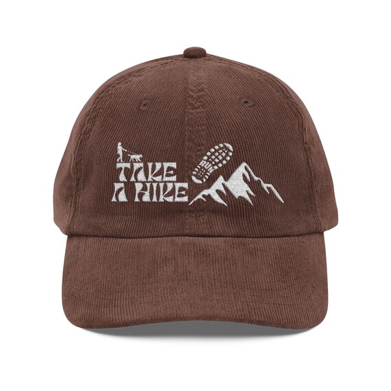 Vintage Corduroy Cap Embroidered, Take a Hike Hat, Cotton Outdoor Hiking Cap, Mountain Nature Hat, Adventure Gift