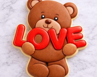 Cortador de galletas de osito de amor / Galleta de oso de amor / Cortador de galletas de San Valentín / Galleta de oso de corazón con opciones para sello o plantilla