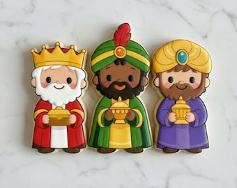 Juego de cortadores de galletas de los Tres Reyes Magos / Cortadores y sellos de galletas de cuerpo entero de los Tres Reyes Magos / Galletas navideñas de Reyes Magos, Epifanía y Natividad