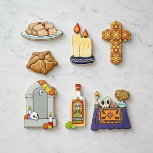 Día de los Muertos Cookie Cutter Set of 7| Day of the Dead Cookie Cutters | Ofrenda Altar, Pan de Muerto, Sugar Skull, Cross & Tamales Set