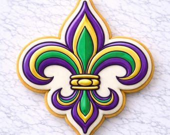 Mardi_Gras Fleur de Lis Cookie Cutter | Mardi Gras Cookie Cutter with Stamp | Louisiana Royal Icing Sugar Cookie Cutter
