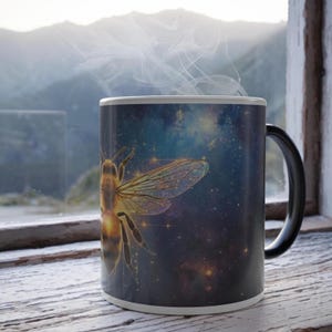 Taza de abeja cósmica que cambia de color, sensible al calor, 325 ml