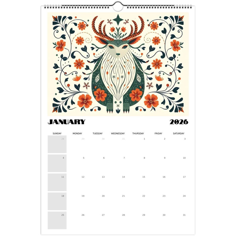 Swedish Folk Art 2026 Wall Calendar – Dala Horse & Kurbits Design | Nordic Wall Art Calendar | Scandinavian Home Décor Gift image 5