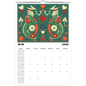 Swedish Folk Art 2026 Wall Calendar – Dala Horse & Kurbits Design | Nordic Wall Art Calendar | Scandinavian Home Décor Gift image 2