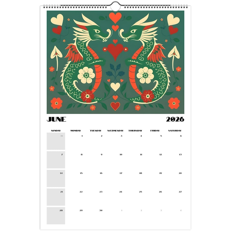 Swedish Folk Art 2026 Wall Calendar – Dala Horse & Kurbits Design | Nordic Wall Art Calendar | Scandinavian Home Décor Gift image 2